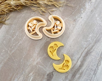 Tulip Moons Embossing Clay Cutter Set of 2, Polymer Clay Earring Cutter, Embossing Crescent Moons Clay Cutter