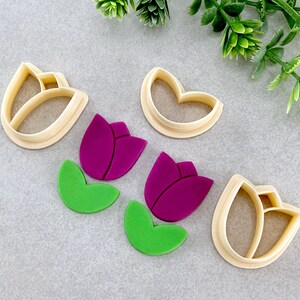 Tulip and Leaf Clay Cutter Set – Embossing Floral Cutters for Polymer Clay Earrings