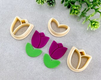 Tulip and Leaf Clay Cutter Set – Embossing Floral Cutters for Polymer Clay Earrings