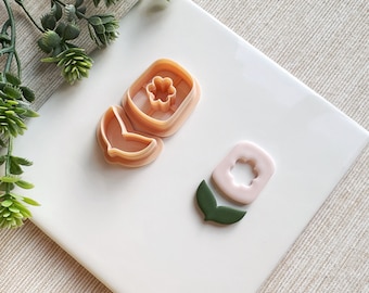 Daisy Cutout & Stem Spring Clay Cutter Set of 2, Embossing Polymer Clay Cutter, Detailed Embossing Floral Cutter for Clay