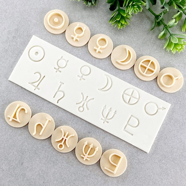 Planet Symbols Clay Stamps, Polymer Clay Stamps, Set of 11, Cookie & Fondant Stamp, Solar System Clay Stamps, Astronomy Planetary System