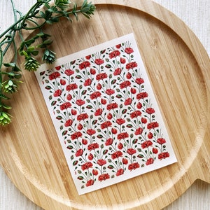 Foglio di trasferimento di argilla floreale di fiori di papavero, carta di trasferimento solubile in acqua, trasferimenti di immagini in argilla polimerica