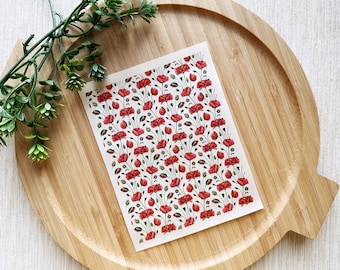 Poppy Flowers Floral Clay Transfer Sheet, Water Soluble Transfer Paper, Polymer Clay Image Transfers