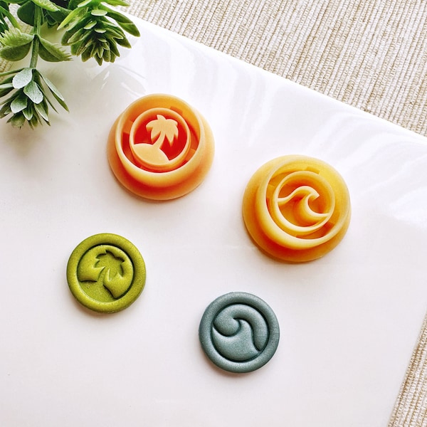 Summer Coins Summer Clay Cutter, Palm Tree Coin & Wave Coin Summer Polymer Clay Cutters