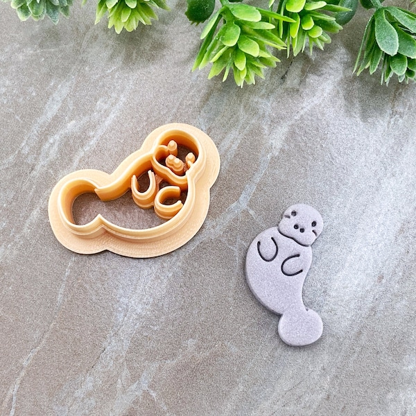 Manatee Clay Cutter, Animal Polymer Clay Cutter, Cookie & Fondant Cutter, Embossing Seal Cutter for Clay, Single or Mirrored Set