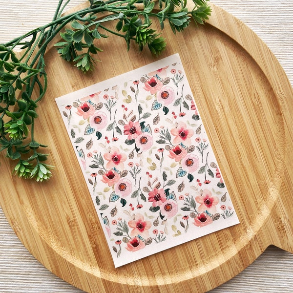 Soft Pink Floral Clay Transfer Sheet, Water Soluble Transfer Paper, Polymer Clay Image Transfers