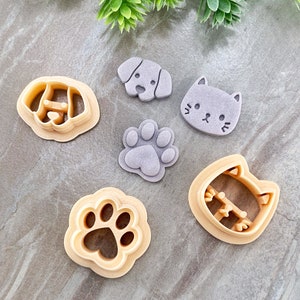 Cat, Dog & Paw Print Clay Cutter Set of 3, Animal Polymer Clay Cutter, Cookie and Fondant Cutter, Embossing Animal Cutters Set