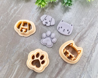 Cat, Dog & Paw Print Clay Cutter Set of 3, Animal Polymer Clay Cutter, Cookie and Fondant Cutter, Embossing Animal Cutters Set