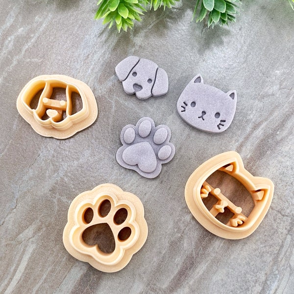 Lot de 3 emporte-pièces en argile chat, chien et empreintes de pattes, emporte-pièces en argile polymère animaux, emporte-pièces pour biscuits et fondant, ensemble d'emporte-pièces animaux pour gaufrage