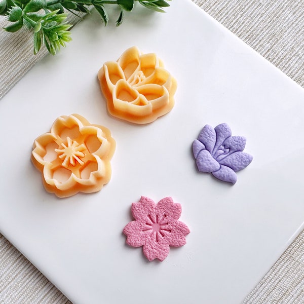 Krokus und Sakura Blumen Frühlingston Ausstechform, Blumen Präge Polymer Clay Cutter, Keks & Fondant Ausstechform, Clay Cutter Set von 2