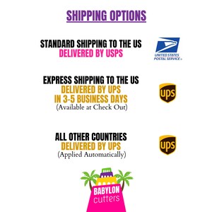 May include: Shipping options for orders in the US and other countries. Standard shipping is delivered by USPS. Express shipping is delivered by UPS in 3-5 business days. Orders to other countries are delivered by UPS.