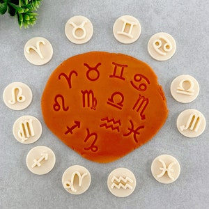 Zodiac Clay Stamps, Polymer Clay Stamps, Set of 12, Cookie & Fondant Stamp, Horoscope Clay Stamps