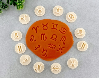 Zodiac Clay Stamps, Polymer Clay Stamps, Set of 12, Cookie & Fondant Stamp, Horoscope Clay Stamps