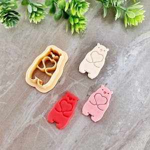 Bear with Heart Clay Cutter, Heart Shaped Polymer Clay Cutter, Cookie & Fondant Cutter, Valentines Day Clay Cutter