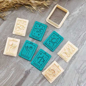 Tarot Cards Clay Cutter Set with Stamp, Embossing Major Arcana Polymer Clay Cutter, The Fool, The Magician, Justice & Strength Tarot Cards