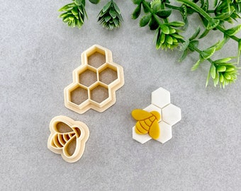 Bee and Honeycomb Spring Clay Cutter Set, Embossing Polymer Clay Cutter, Cookie & Fondant Cutter, Clay Cutter Set of 2