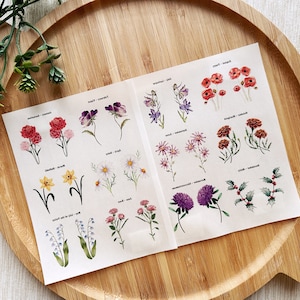 Birth Months Flowers Clay Transfer Sheet,Set of 2, Water Soluble Transfer Paper, Polymer Clay Image Transfers