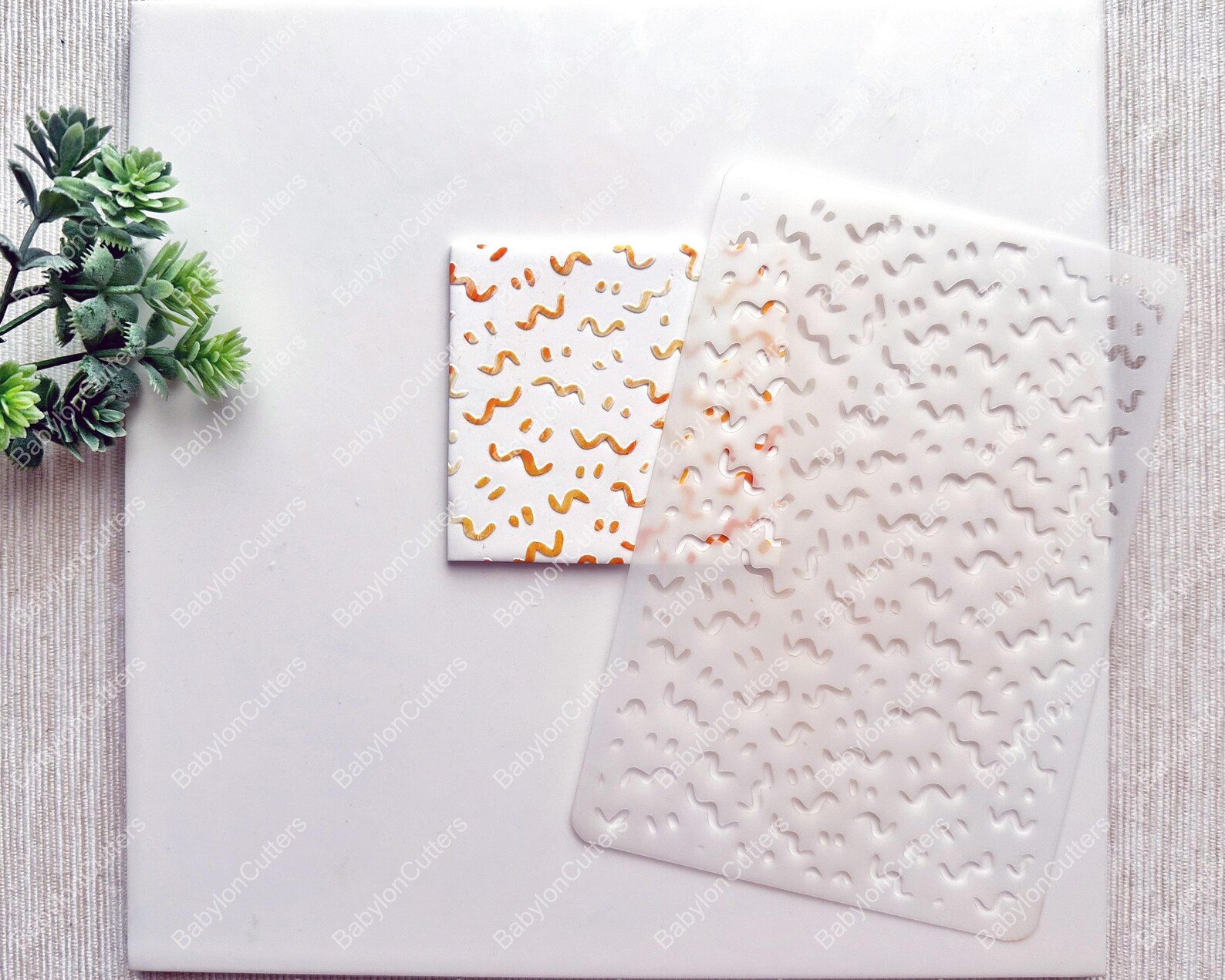 Reusable Squiggles Polymer Clay Stencil: Wavy Texture (3.8x5.5 Inches ...