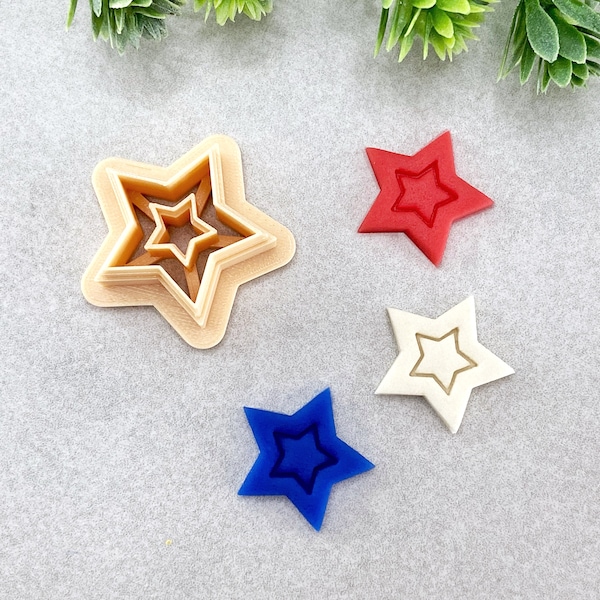 Double Star Clay Cutter, 4th of July Clay Cutter, Embossed Patriotic Star Polymer Clay Cutter, Cookie & Fondant Cutter