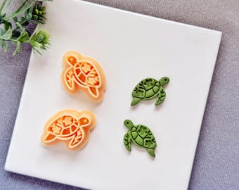 Summer Sea Turtle Polymer Clay Cutter, Nordic Floral Folk Art Ocean Jewelry Tool