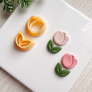 Tulip & Leaf Spring Clay Cutter Set, Polymer Clay Cutter for Spring, Floral Cutters for Clay