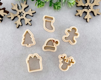 Christmas Clay Cutter Set of 6 - Gingerbread Man, Santa's Hat, Reindeer, Stocking, Tree, Gift Box - Holiday Polymer Clay Tools