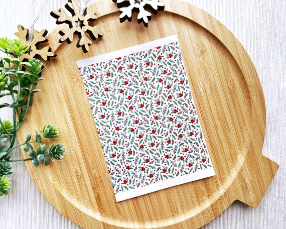 Holly Florals Christmas Clay Transfer Sheet, Water Soluble Transfer Paper,  Polymer Clay Image Transfers, Red Green