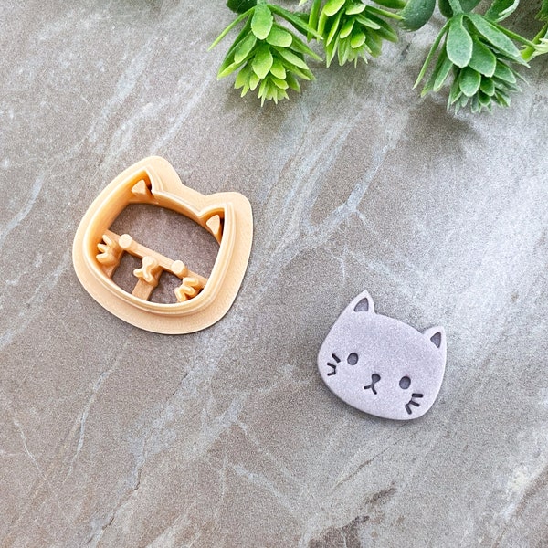 Cat Clay Cutter, Animal Polymer Clay Cutter, Cookie & Fondant Cutter, Embossing Cute Cat Face Cutter for Clay