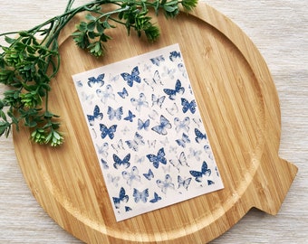 Blue Butterflies Clay Transfer Sheet, Water Soluble Transfer Paper, Polymer Clay Image Transfers