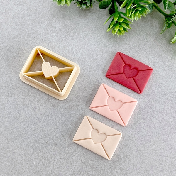 Cortador de arcilla de San Valentín con carta de amor, sobre con cortador de arcilla polimérica en forma de corazón, cortador de galletas y fondant, cortador de arcilla de San Valentín