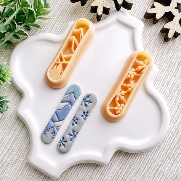 Embossing Snowboards Christmas Clay Cutter, Polymer Clay Cutter for Christmas, Mirrored Clay Cutter, Winter Cutters for Clay