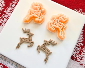 Christmas Nordic Reindeer Clay Cutter Mirror Set – 1.25 and 1.5 Inch Resin Polymer Clay Tools for Earrings
