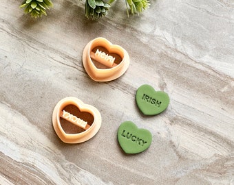 St Patrick's Day Candy Hearts Clay Cutters, Irish & Lucky Polymer Clay Cutters, St Patrick's Day Heart Clay Cutter