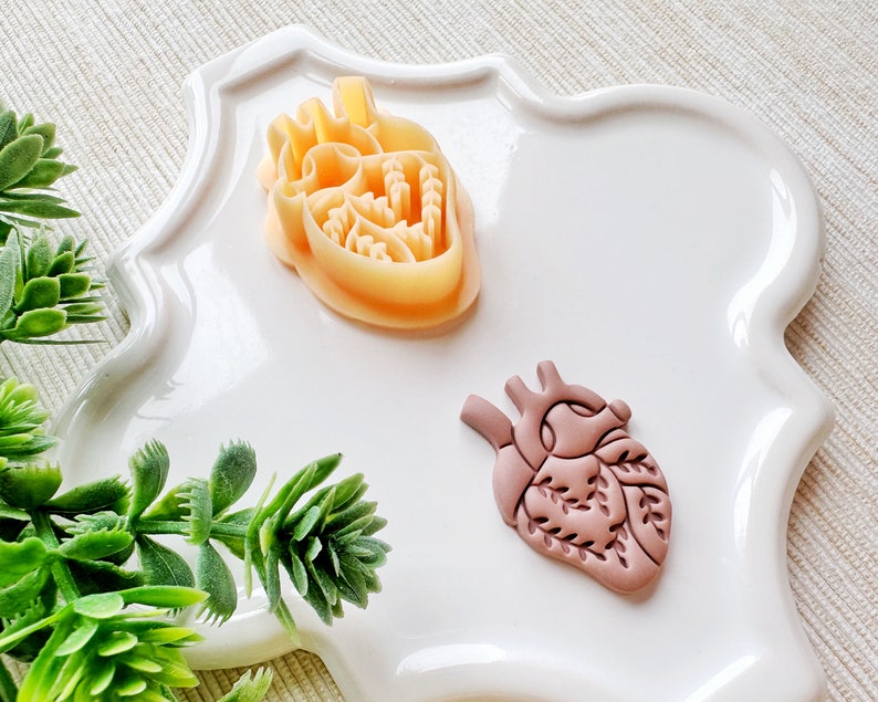 Floral Anatomical Heart Clay Cutter, Embossing Mystical Polymer Clay Cutter, Detailed Embossing Witchy Cutter for Clay image 2