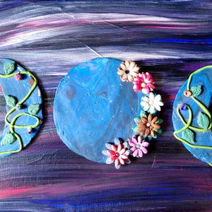 Triple Moon clay on canvas