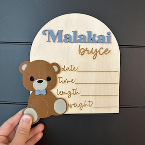 Bear Stat Sign | Baby Boy Name Announcement | Baby Boy Hospital Sign