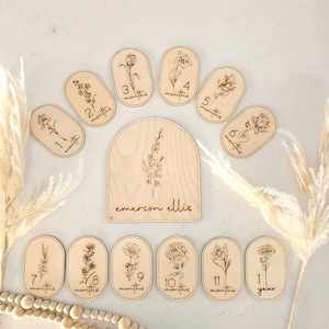 Wildflower Baby Milestone | Flower Birth Announcement | Wooden Flower Baby Signs