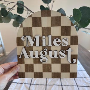 Checkered Baby Name Announcement Sign | Retro Announcement Sign