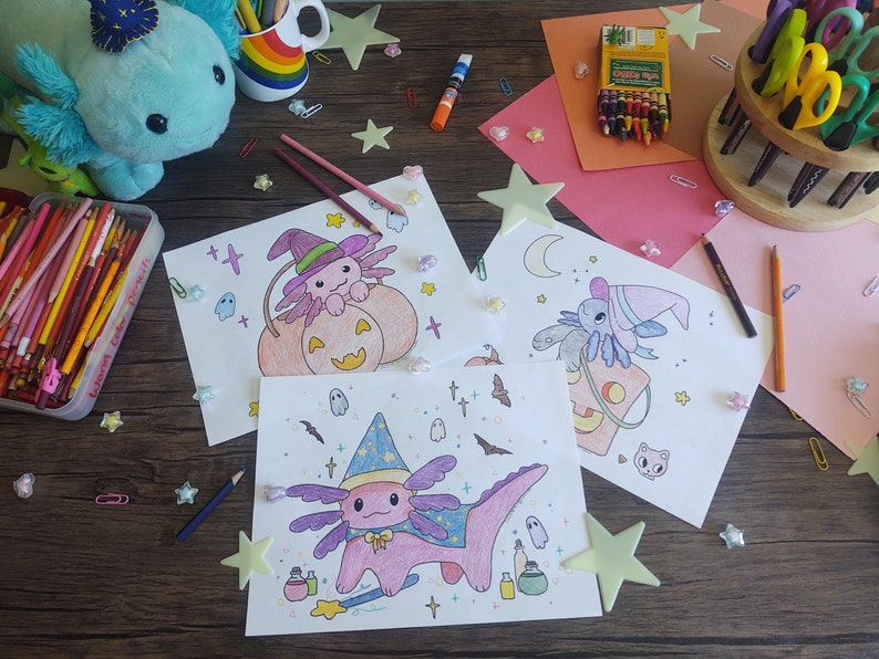 Halloween Axolotl Coloring Pages Digital Download Etsy