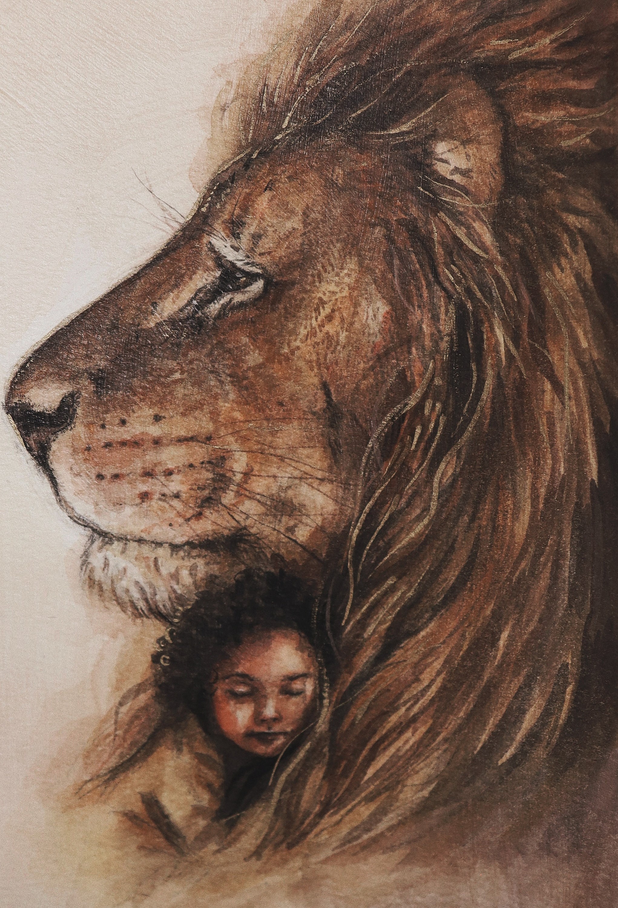 Lion and girl digital dowload
