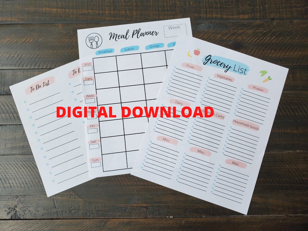 Weekly Meal Planner and Grocery List, Printable Meal Planner, Weekly ...