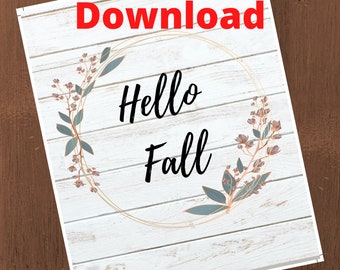 Fall Printable Wall Art, Seasonal Printable Wall Art, Autumn Printable Wall Art, Hello Fall Printable, Fall Wall Decor