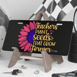 Teacher Pink Sunflower Vanity License Plate Car Accessory | Gift for Teacher | Car Tag | Car Accessories | Teaching Gifts | Cottagecore | .