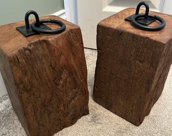 Pair of big, heavy and quirky iroko doorstops with free postage