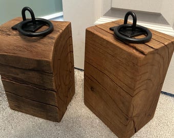 Pair of chunky rustic oak doorstops with free postage