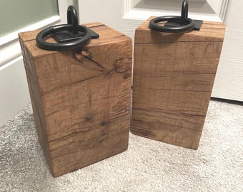 Pair of chunky oak doorstops with free postage