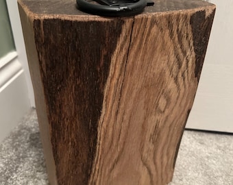 Large Dark Oak Doorstop: Handmade Recycled Wood with Live Edge and free postage