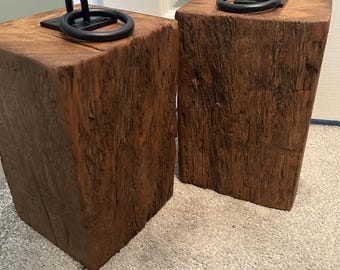 Pair of big, heavy and chunky iroko doorstops with free postage
