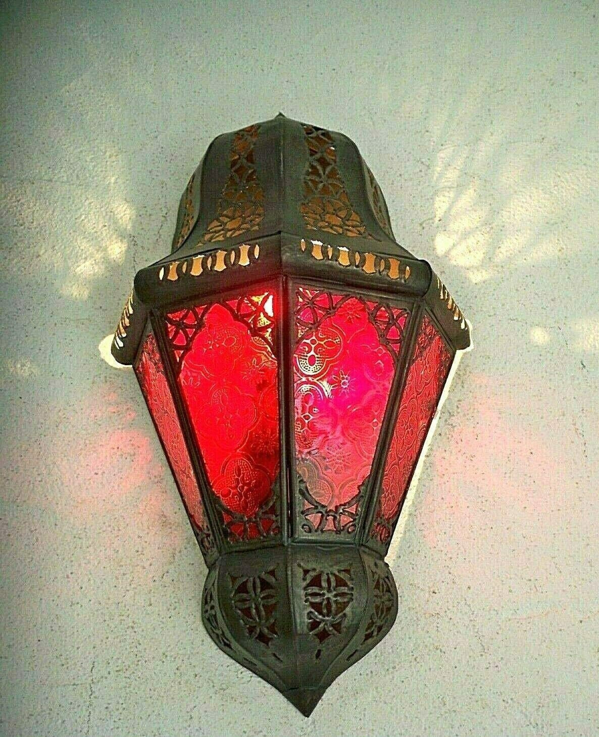 Applique Murale Marocaine Verres Rouges et Fer Forgé Lampe Lustre Lanterne 35 cm