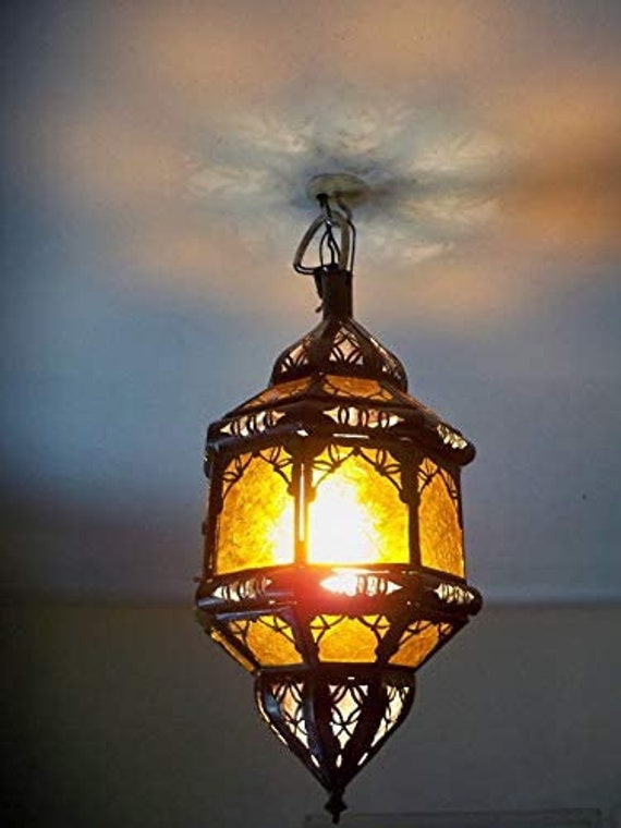 lustre marocain fer forgé 40 cm lampe lanterne plafonnier applique luminaire